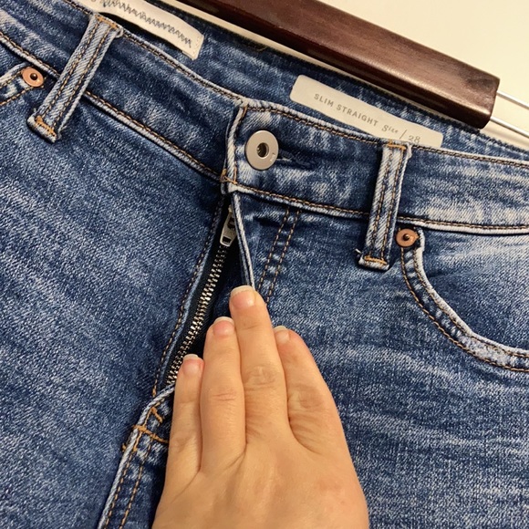 Pilcro Selvedge Slim Straight Blue Jeans Size 28 Distressed Light Stretch - Picture 7 of 14